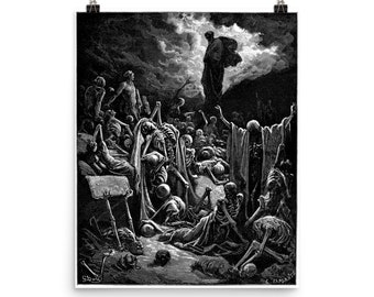 The Vision of the Valley of the Dry Bones - Gustave Doré, La Grande Bible de Tours, Aesthetic, Gothic, Metal Poster