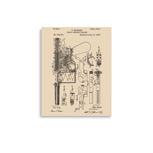 Mauser C96 Broomhandle Patent - Blueprints, Schematics, Gunsmith Poster