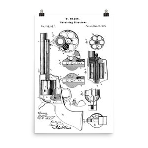 Single Action Army Patent - Colt, Peacemaker, Revolver, Blueprint, Gunsmith, Design Poster