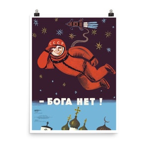 Ingen Gud Här Uppe - Refinished, sovjetisk kosmonautpropaganda, Jurij Gagarin-affisch