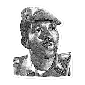 May include: Black and white pencil drawing of a man in military uniform wearing a beret with a star on it. He is looking up and has a serious expression on his face.