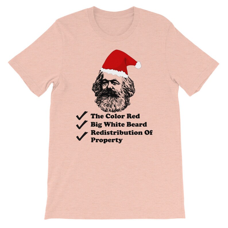 Santa Marx - Karl Marx, Christmas, Philosophy, Economics, Socialism, Communism T-Shirt Heather Prism Peach