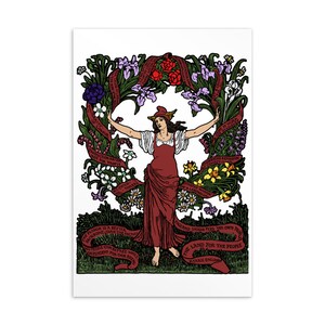 Guirlande pour may day in color - Walter Crane refait, socialiste, socialisme, gauchiste, anarchiste, carte postale de propagande