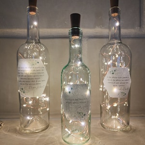 Bottiglia in vetro decorativa dall'etichetta personalizzabile con finto tappo in sughero e luci led (750ml)