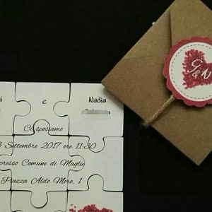 Partecipazione nozze/wedding invitation puzzle double face tema melograno