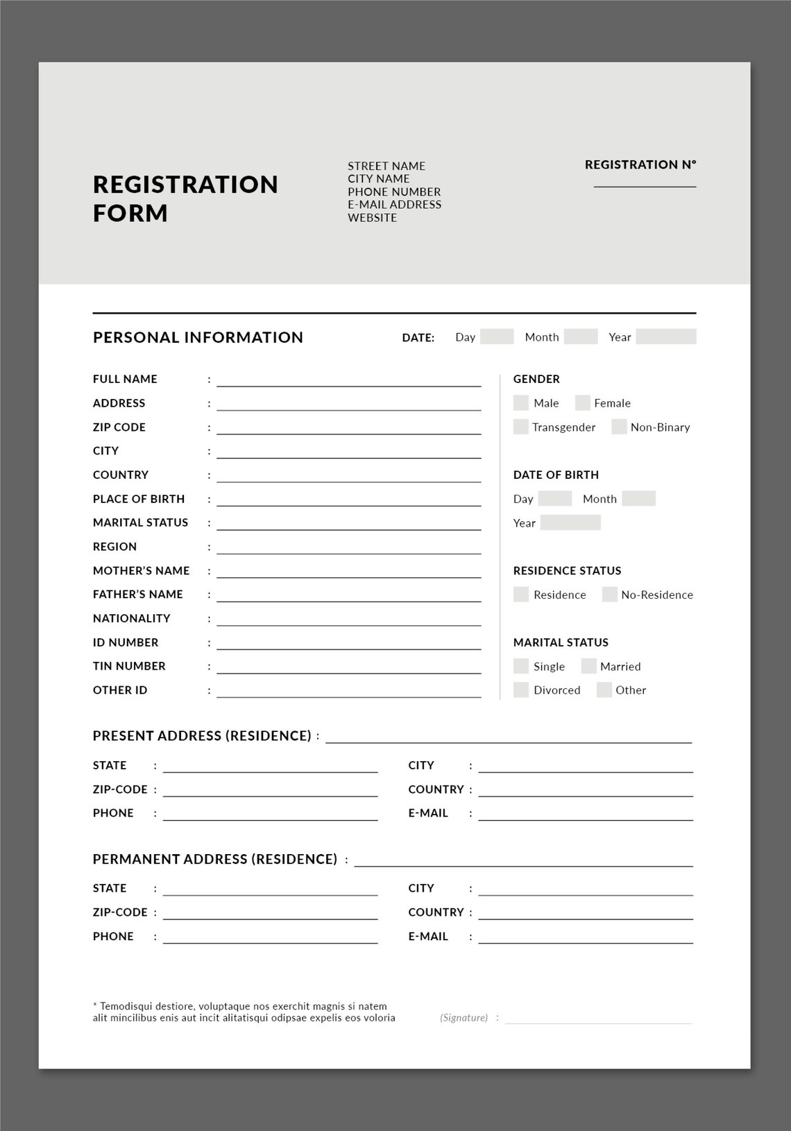 Registration Form Layout Template | Document Form Template ...