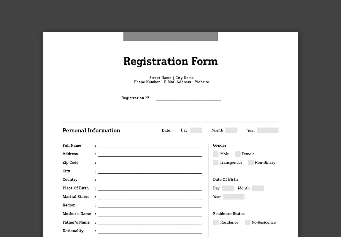 Registration Form Layout Template Document Form Template | Etsy