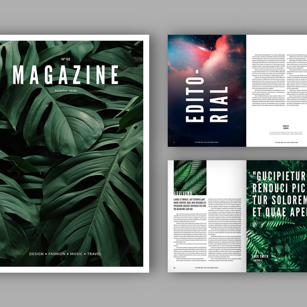 Magazin Layout Template | Digitales Magazin | Broschüre | Druck | Lifestyle, Mode, Reisen, Design, Food, News | A4+US | 34 Seiten