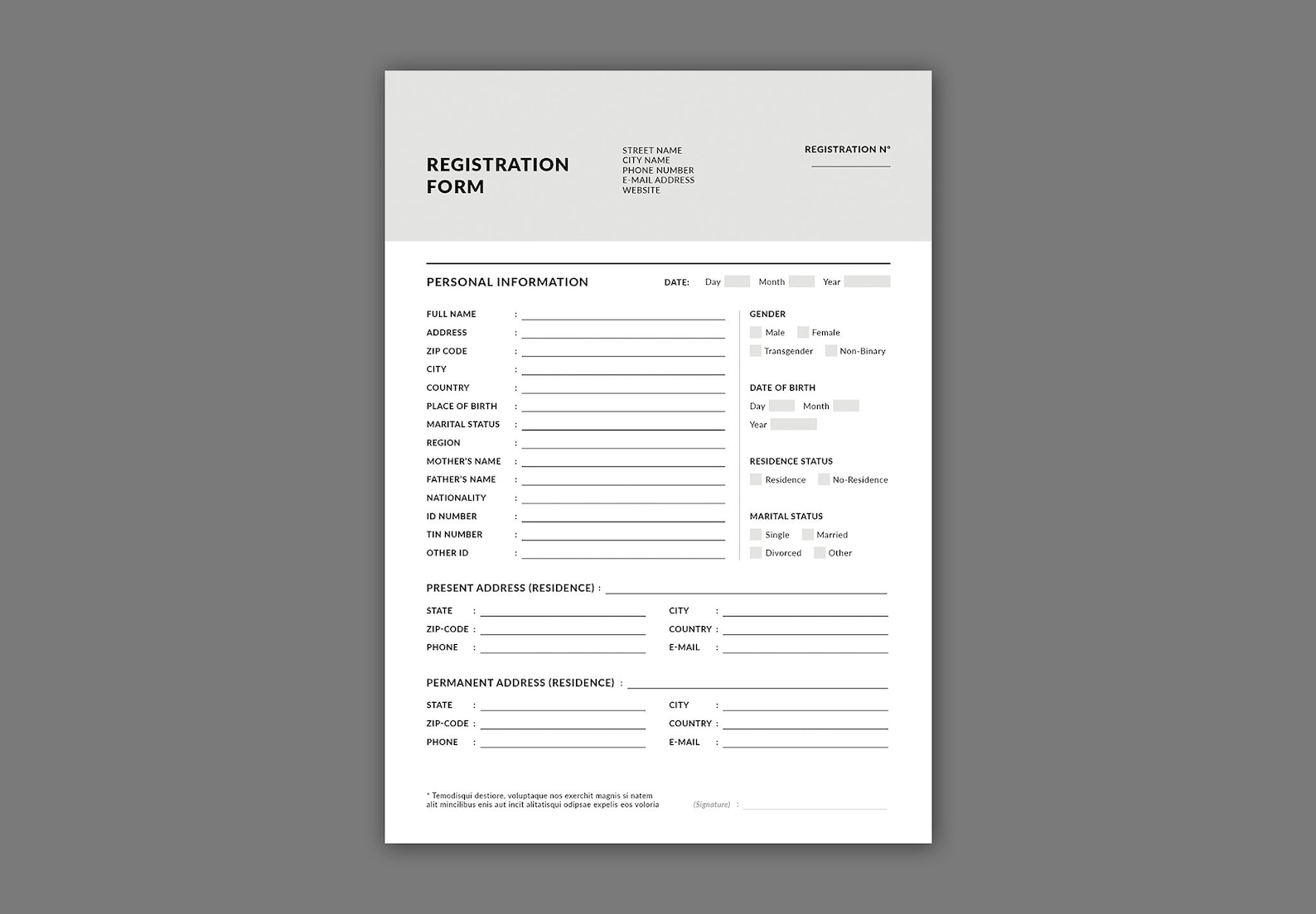 Registration Form Layout Template | Document Form Template ...
