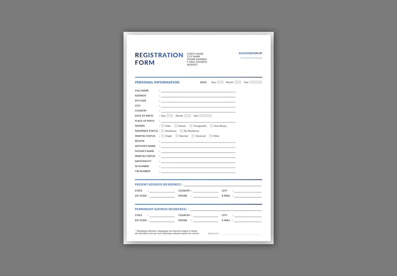 Registration Form Layout Template | Document Form Template ...