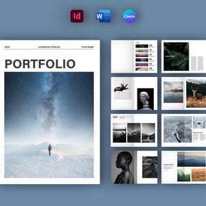 Modelo de layout de portfólio de fotografia | Modelo de folheto de portfólio | Layout de catálogo | Livro | Lookbook | InDesign | Canva | Word