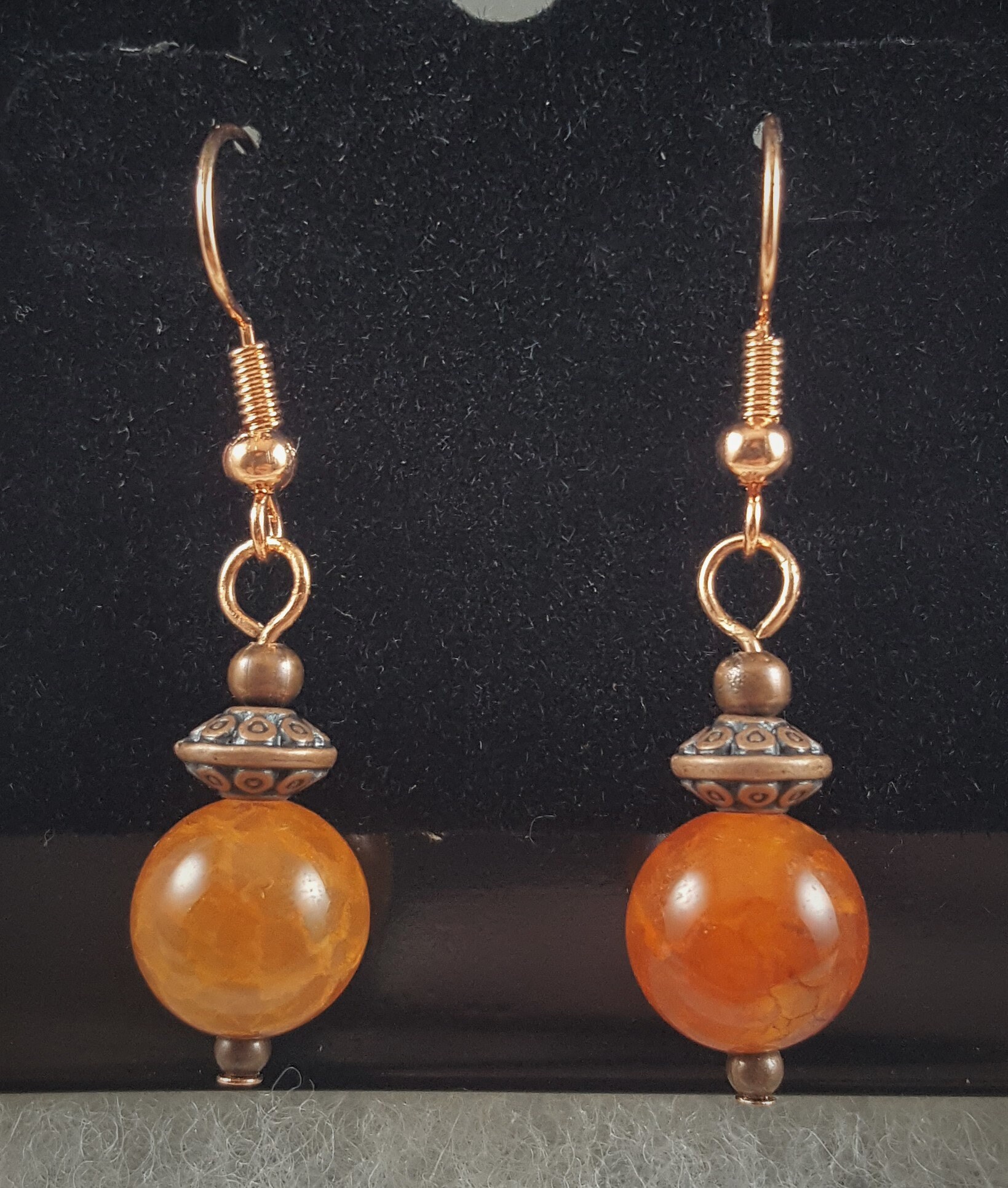 Earrings Amber Agate in Copper