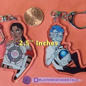 Chell and Wheatley Portal 2 Acrylic 2.5 Inches Double Sided Charm Keychains