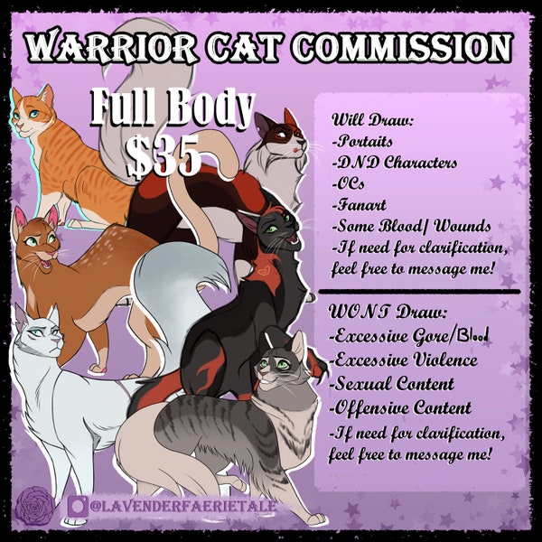 Custom Warrior Cat Design! Full body Custom Warrior Cats/ Feline Illustration