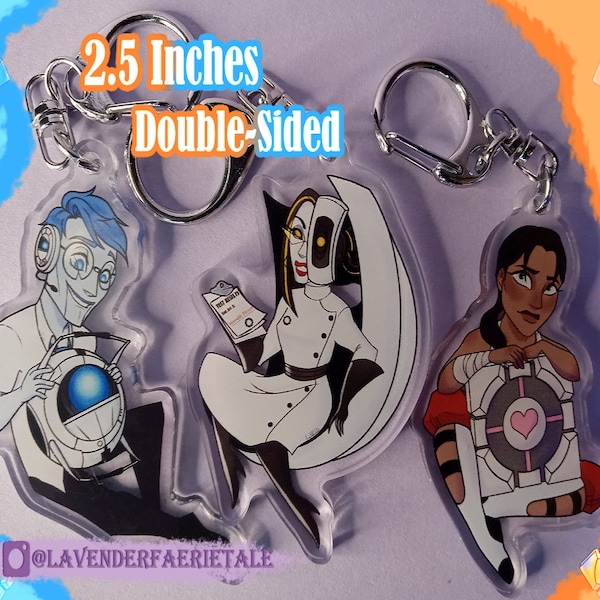 Portal 2 Acrylic 2.5 Inches Double Sided Charm Keychains| Chell, Wheatley, GLaDOS