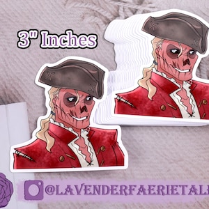 May include: A 3-inch sticker featuring a cartoon illustration of a pirate with a skull face, wearing a red jacket and a tricorn hat. The sticker is on a white background and has the text "@LAVENDERFAERIETALE" at the bottom.