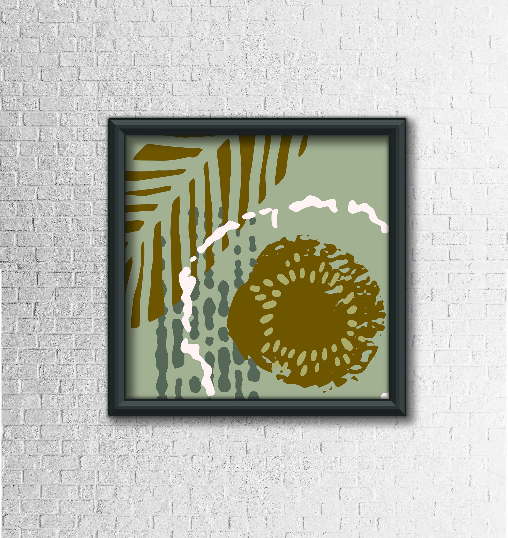 GREEN TAUPE ABSTRACT P0270 Rustic Leaves Modern Wall Art Etsy