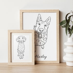 Custom Dog Portrait Drawing, Birthday Gift Pet Line Art Sketch, Hand Drawing, Black Outline Tattoo, Illustration Wedding Gift, DIGITAL FILE