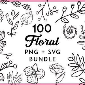 Botanical Floral Bundle Set, Minimalist Flowers Leaves ClipArt, Black Outline Graphics, High Quality Digital Plants Designs, Green Line Art