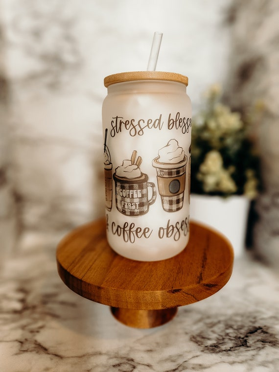 Stressed Blessed Coffee Cup, Fall Coffee Cup, Iced Coffee Cup