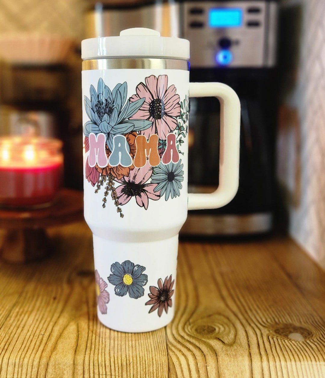 Mama 40oz Tumbler With Handle and Straw, 40oz White Tumbler, 40oz Mug ...