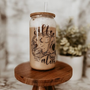 Skelton coffee cup, skeleton iced coffee glass, Iced coffee cup,  gifts for mom, gifts for her, gifts for girlfriend, funny coffee glass