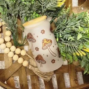 Boho Mushroom Cottage core Iced coffee glass - mushroom coffee cup- gifts for her-mushroom gift- gifts for mom