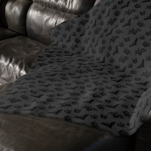 Gothic Blanket Two-sided Bat & Spiderweb Print Velveteen Minky Throw Blanket for Couch or Bedroom Goth Home Decor Reversible Spooky Bedding