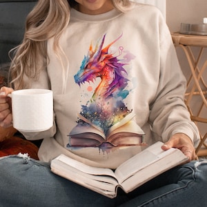 Book Dragon Bookish Sweatshirt Fantasy Reader Shirt Gift for Bookworm