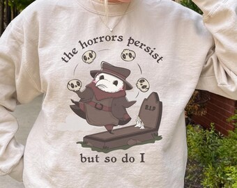 The Horrors Persist But So Do I Kawaii Plague Doctor Sweatshirt, Goth Meme Crewneck Sweater