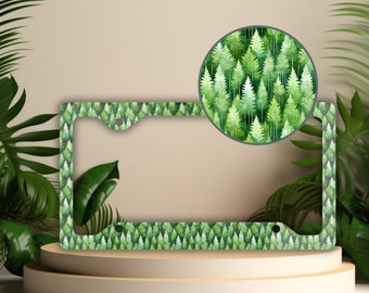 Green Forest License Plate Frame, Nature Lover Car Decor, Trees Tag Holder