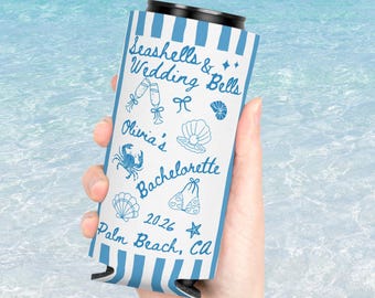Seashells and Wedding Bells Bachelorette Cozie, Beach Bach Party Gifts, Coastal Bridal Shower Favors