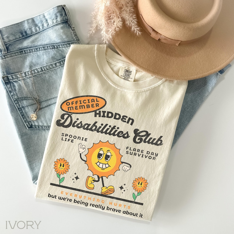 Hidden Disability Shirt, Chronic Illness Comfort Colors Retro Graphic Tee, Spoonie Gift Ivory