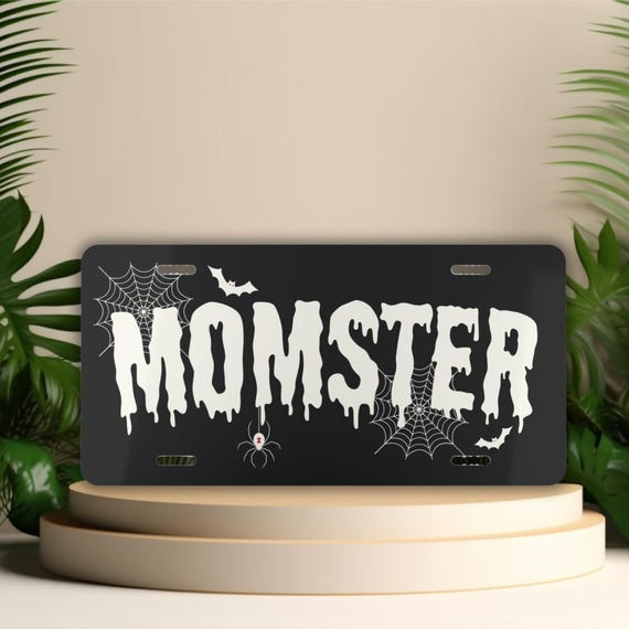 Momster License Plate, Goth Spiderweb Car Decor, Spooky Mom Gift