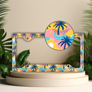 Palm Tree License Plate Frame, Retro Y2K Car Accessory, Tropical License Plate Holder, Beachy License Plate Cover, Beach License Plate Frame