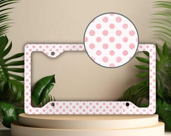 Pink Polka Dot Aluminum License Plate Frame: Girly Car Decor