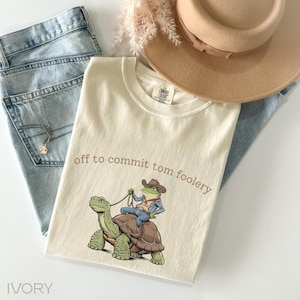 Cowboy Frog Meme T-Shirt, Off to Commit Tomfoolery Comfort Colors Weirdcore Graphic Tee