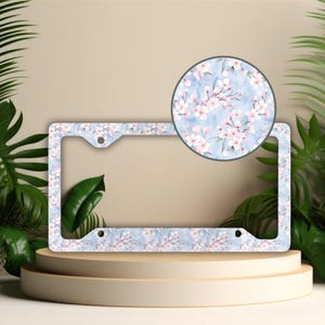 Sakura Cherry Blossom License Plate Frame, Beautiful Floral Vanity Tag Holder, Cute Car Accessories for Women, Flower Car Decor