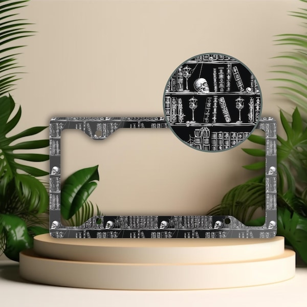 Gothic Bookshelf License Plate Frame: Bookish Car Decor