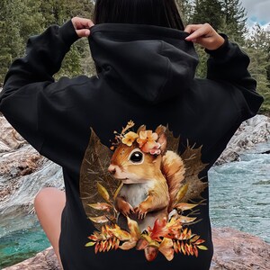 Squirrel Hoodie Forestcore Hooded Sweatshirt Cottagecore Forest Animal Hoodies Floral Woodland Creatures