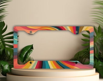 Rainbow License Plate Frame: Groovy Car Decor