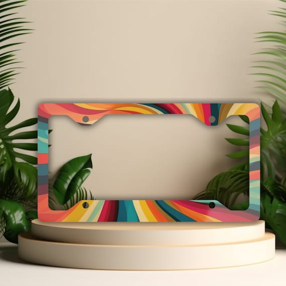 Rainbow License Plate Frame: Groovy Car Decor