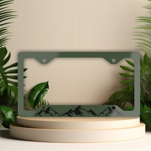 Mountain License Plate Frame, Mountain Range Vanity Tag Holder, Green License Plate Cover, Gift for Hiker, Minimalist Car Decor for Men