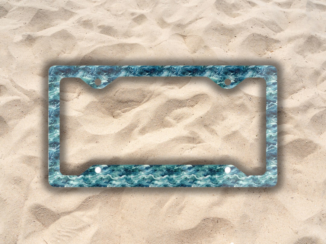 Ocean Wave License Plate Frame Beach Vanity Tag Holder for Front of Car