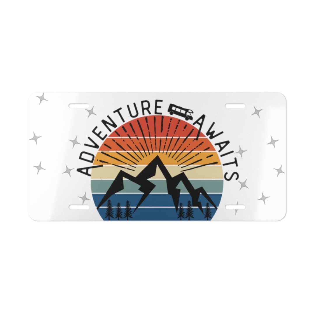 Retro Mountain Front License Plate Adventure Awaits RV Vanity Etsy