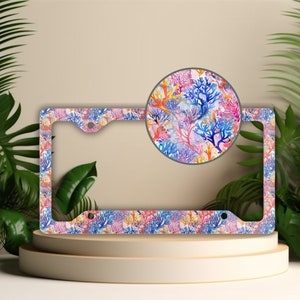 Coral License Plate Frame, Beachy Car Accessories for Women, Beach License Plate Cover, Preppy Vanity Tag Holder, Ocean License Plate Frame
