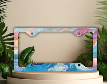 Ocean Wave License Plate Frame: Pastel Rainbow Car Decor