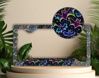 Neon Bats License Plate Frame: Goth Car Decor