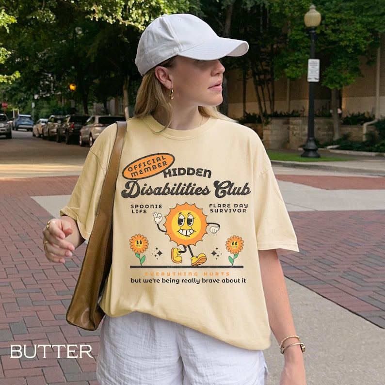Hidden Disability Shirt, Chronic Illness Comfort Colors Retro Graphic Tee, Spoonie Gift Butter