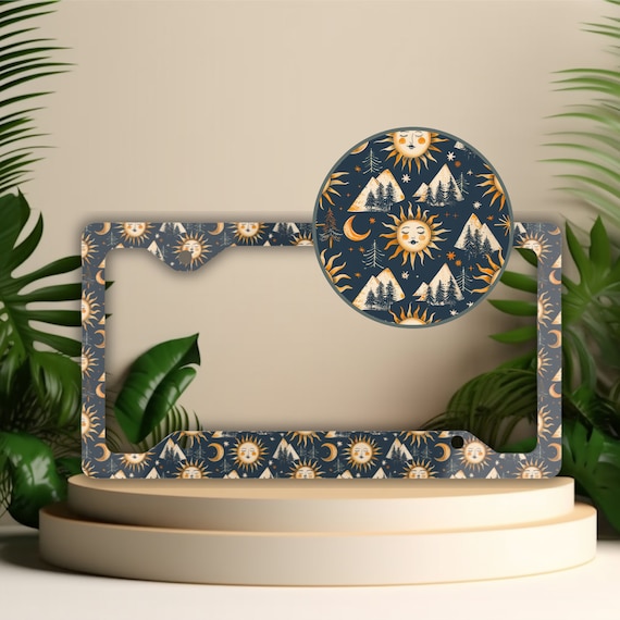 2-Piece Boho Pattern License Plate Frames - Stainless Steel Covers With Screws & Caps, Universal Fit For Cars - View #5